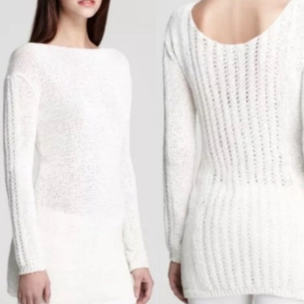 RACHEL ZOE Karla Ivory/Cream Open Stitch Pullover Boat Neck Sweater Size XL